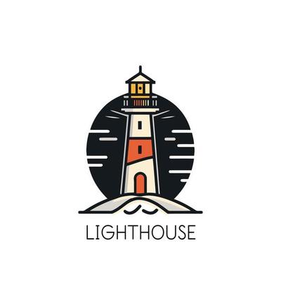 Lighthouse logo template. Lighthouse icon in flat style. Vector illustration.