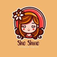 Sketch of cute girl with flower in hair. Vector illustrationB