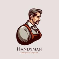 logo Handyman Worker fix repair home. Handsome man in vintage style. Vector illustration for your design