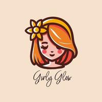 Girl with flowers in her hair. Vector illustration on beige background.