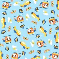 Vector cartoon pattern. Air transportation elements with sky objects