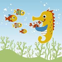 vector cartoon of cute sea animals underwater