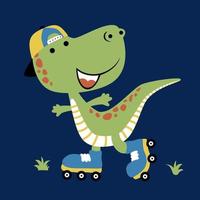 vector cartoon of cute dinosaur playing roller skate