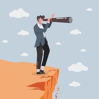 Businessman holding telescope standing on the hill . Business vision, Target achievement concept vector