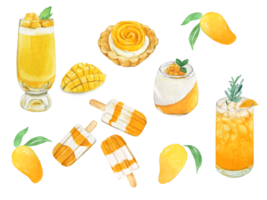 Mango trinken und Dessert Speisekarte Aquarell, Smoothie, Saft, Torte, Pudding, Panna kotta, Eis Sahne png