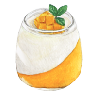 mango pudding, panna cotta mango efterrätt meny vattenfärg png