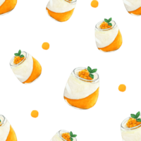 Mango Pudding, Panna Cotta Aquarell nahtlos, Hintergrund, Muster, Mango Dessert Speisekarte png