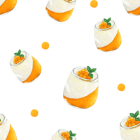 mango pudín, panna cotta acuarela sin costura, fondo, patrón, mango postre menú png