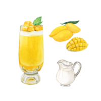 mango smoothie, mango dryck meny vattenfärg png
