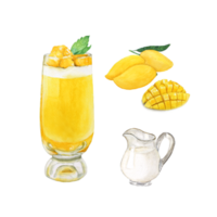 Mango frullato, Mango bevanda menù acquerello png