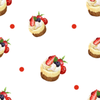 Fruit Cup Cake watercolor Seamless, Strawberry, Blueberry png