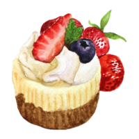 Fruit Cup Cake watercolor, Strawberry, Blueberry png