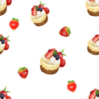 Fruit Cup Cake watercolor Seamless, Strawberry, Blueberry png