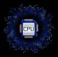 Modern Holographic CPU Chip on Technology Background vector