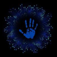 Modern Holographic Hand Print on Technology Background vector