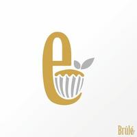 Simple and unique letter or word E serif font with cake and leaves inside image graphic icon logo design abstract concept vector stock. Can be used as a symbol related to initial or food