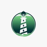 Simple and unique light house with ray, stone, wave, stars image graphic icon logo design abstract concept vector stock. Can be used as symbol related to beach or construction