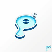 Simple and unique swimming pool with water, stairs, point target on 3D image graphic icon logo design abstract concept vector stock. Can be used as a symbol related to recreation or relax