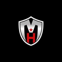 Simple but unique shield or guard emblem with letter or word MH or MA font stars inside image graphic icon logo design abstract concept vector stock used as symbol related to sport or monogram