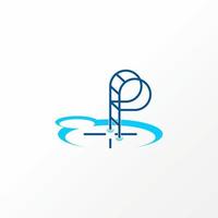 Simple and unique swimming pool with water, stairs, point target on 3D image graphic icon logo design abstract concept vector stock. Can be used as a symbol related to recreation or relax