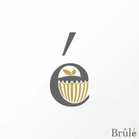 Simple and unique letter or word E serif font with cake and leaves inside image graphic icon logo design abstract concept vector stock. Can be used as a symbol related to initial or food