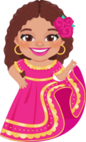 Cute girl in mexican folk outfit and  Mariachi Dancer for celebrating Cinco de Mayo festival cartoon PNG