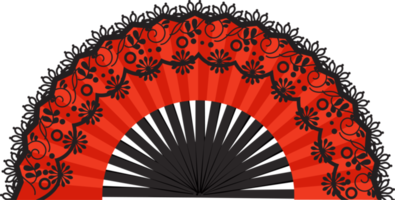 Red hand fan black lace decoration flat icon style PNG