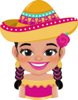 Cute girl in mexican folk outfit Wearing Sombrero hat for celebrating Cinco de Mayo festival cartoon PNG