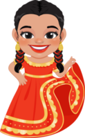 Cute girl in mexican folk outfit and  Mariachi Dancer for celebrating Cinco de Mayo festival cartoon PNG