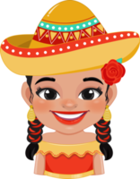 Cute girl in mexican folk outfit Wearing Sombrero hat for celebrating Cinco de Mayo festival cartoon PNG