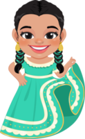 Cute girl in mexican folk outfit and  Mariachi Dancer for celebrating Cinco de Mayo festival cartoon PNG