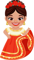 Cute girl in mexican folk outfit and  Mariachi Dancer for celebrating Cinco de Mayo festival cartoon PNG