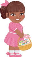 Happy Easter American African Girl Holding Eggs Basket Cartoon Character PNG