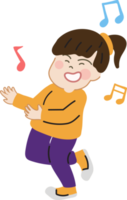 Happy cute kid dance with music cartoon character doodle hand drawn design for decoration. png