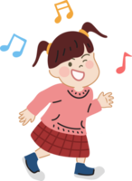 Happy cute kid dance with music cartoon character doodle hand drawn design for decoration. png