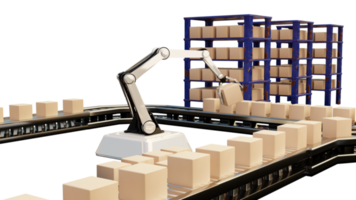 brazo robot ai fabricar caja producto objeto para fabricación industria tecnología producto exportar y importar de futuro para productos, alimento, productos cosméticos, vestir almacén mecánico futuro tecnología png