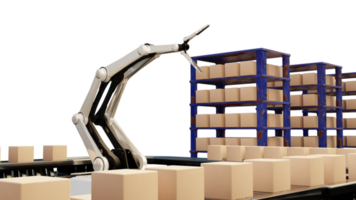 brazo robot ai fabricar caja producto objeto para fabricación industria tecnología producto exportar y importar de futuro para productos, alimento, productos cosméticos, vestir almacén mecánico futuro tecnología png