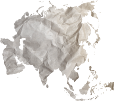 Asia map paper texture cut out on transparent background. png