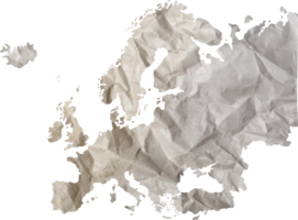 Europe map paper texture cut out on transparent background. png