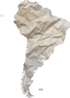 South America map paper texture cut out on transparent background. png