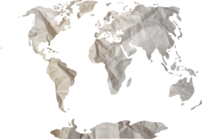 mundo mapa papel textura cortar fuera en transparente antecedentes. png