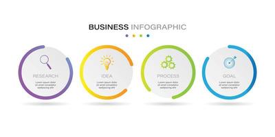 El círculo infográfico empresarial forma cuatro opciones, procesos o pasos para la presentación. se puede utilizar para presentaciones, diseño de flujo de trabajo, banners y diseño web. concepto de negocio con 4 opciones, pasos, partes. vector