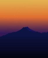 Cyberpunk mountain landscape at sunset. Futuristic retro poster vector