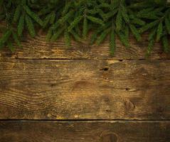 Christmas tree branches on wooden texture ready for your design photo