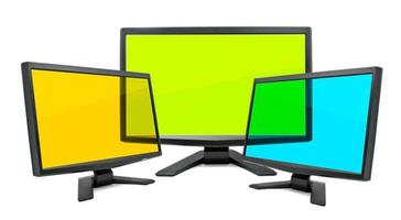 Three monitors on white background photo