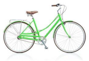 Stylish womens green bicycle isolated on white photo