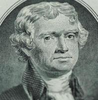 President Thomas Jefferson face on us two dollar bill closeup macro photo