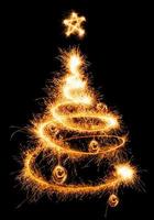 Christmas tree made by sparkler on a black photo