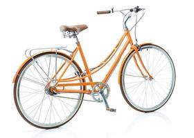 Stylish orange bicycle isolated on white background photo