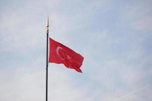 Low Angle View Of Turkish Flag Against Sky. photo